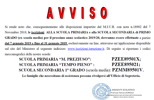 AVVISO ISCIZIONI 2018 19