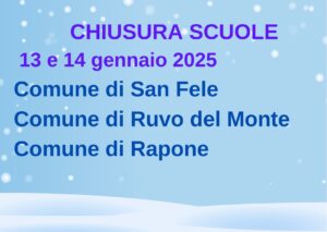 Chiusura scuola nei comuni di San Fele, Ruvo e Rapone per i giorni 13 e 14 gennaio 2025